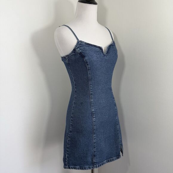 Gap Denim Mini Dress Western Womens Blue Jean Spaghetti Strap Y2K - Picture 3 of 12